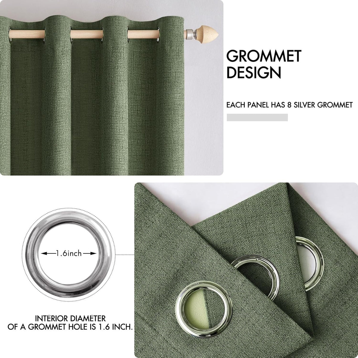 MIULEE Blackout Linen Textured Curtains - Thermal Insulated Olive Green Drapes | 42 x 63 Inch (2 Panels)