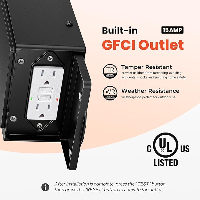 Gleamz Motion Sensor Outdoor Wall Light, Black Porch Light with GFCI Outlet, Waterproof Outdoor Light Fixture with Outlet, Front Door Light with Seeded Glass, Exterior Wall Lantern for Garage, Patio