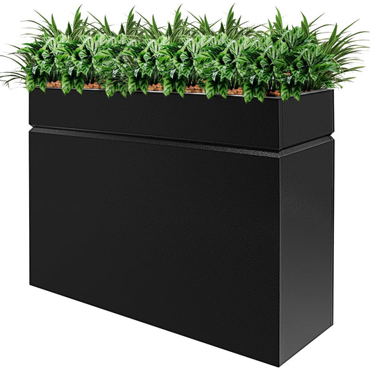 HONYTA Metal Rectangular Planter Box, Powder Coating Steel Large Planters 35" L x 12" W x 26" H with Drainage Hole, Indoor Outdoor All-Weather Use for Home, Porch, Patio, Garden(Black)