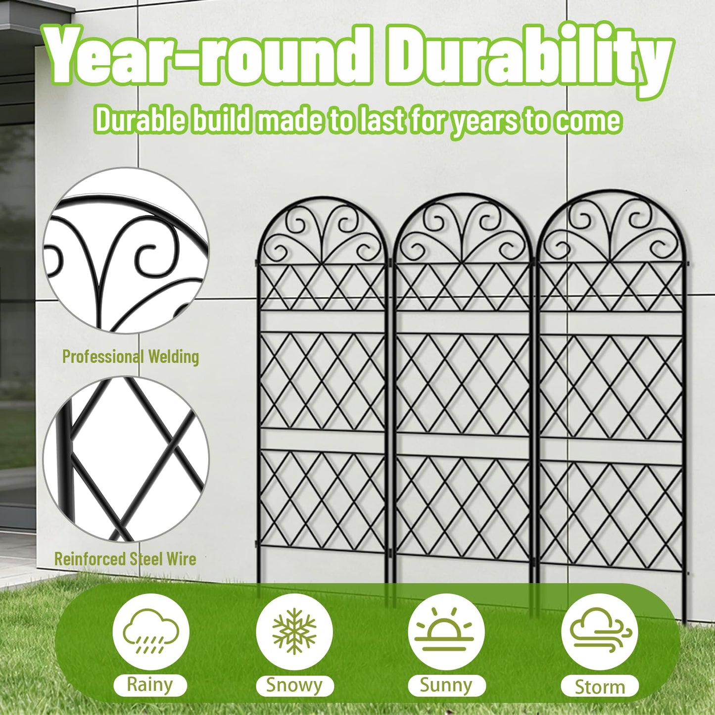 Garden Trellis for Climbing Plants, 3 Pack 38" Wx 64.6" H Rustproof Flower Trellis with Black Coating, Outdoor Climbing Rose Trellis Cucumbers Support for Courtyards Lawns (Diamond-Shaped Grid)