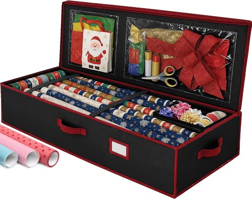 Christmas Wrapping Paper Organizer by [Brand Name] - Storage Bag with Straps & Pockets for 24 Rolls | Black Underbed Storage