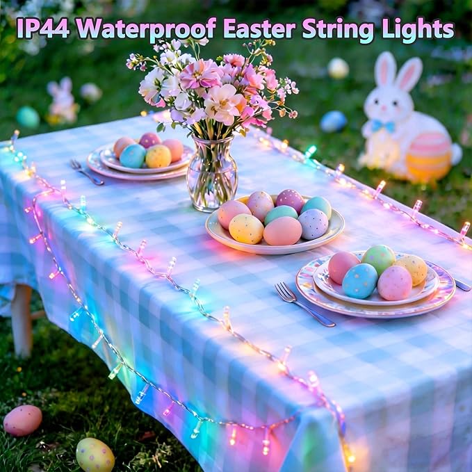 Easter Lights, 66ft 200 LED 8 Modes Pastel String Lights, Waterproof & Plug in Connectable Twinkle Fairy Lights Outdoor & Indoor, Tree, Party, Wreath Bedroom Easter Decoration (Pastel Multicolor)
