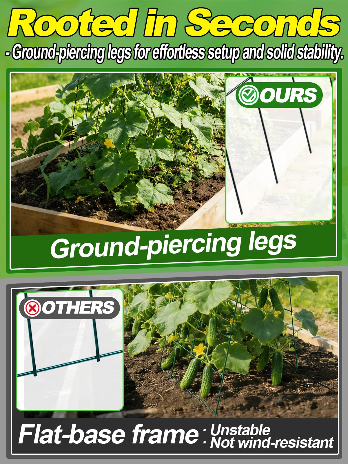 2Sets Cucumber Trellis for Raised Garden Bed - 59" L x15.7'' W 4.5mm Wire Heavy Duty Weather-Resistant Foldable A-Frame Metal Plant Support, for Squash Pole Bean Climbing Plants Vegetables Outdoor