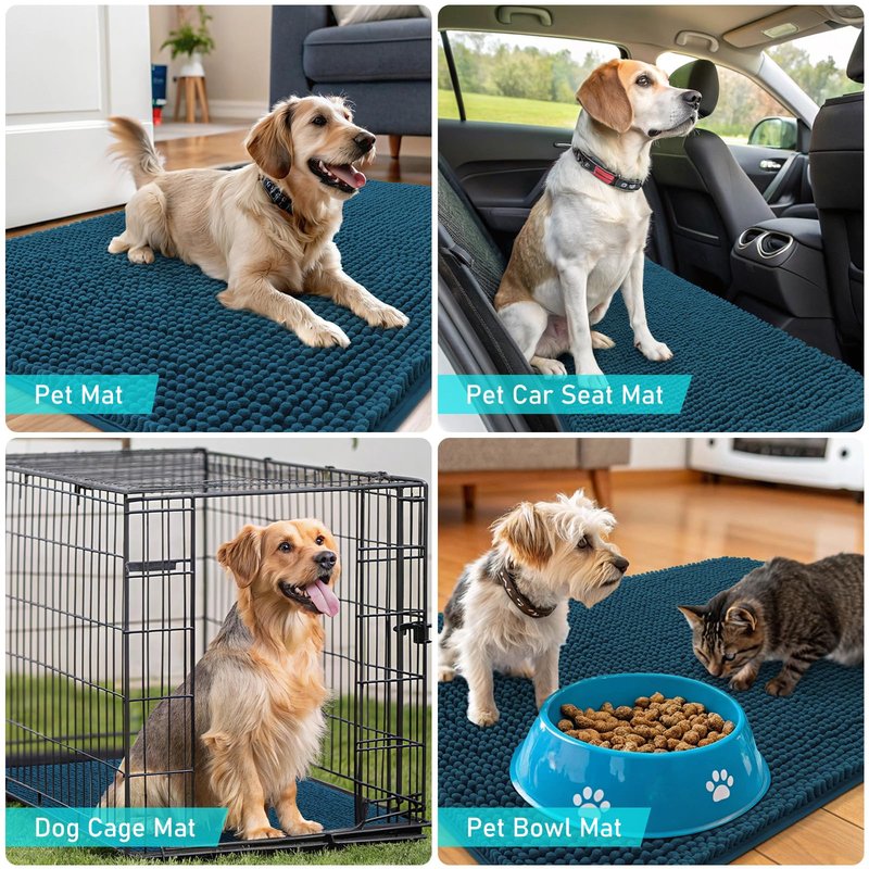 OLANLY Dog Door Mat for Muddy Paws 54x24, Absorbs Moisture and Dirt, Absorbent Non-Slip Washable Doormat, Quick Dry Chenille Mud Mat, Entry Indoor Entryway Carpet for Inside Floor, Atlantic Blue