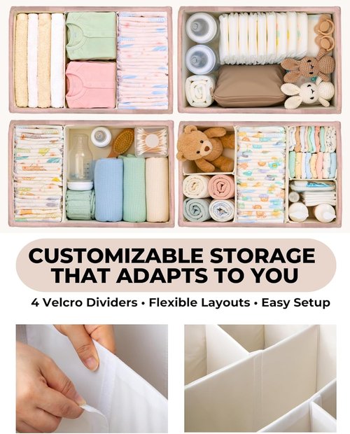 Baby Diaper Caddy Organizer - Portable Changing Mat & Removable Dividers - Teddy Fleece Design