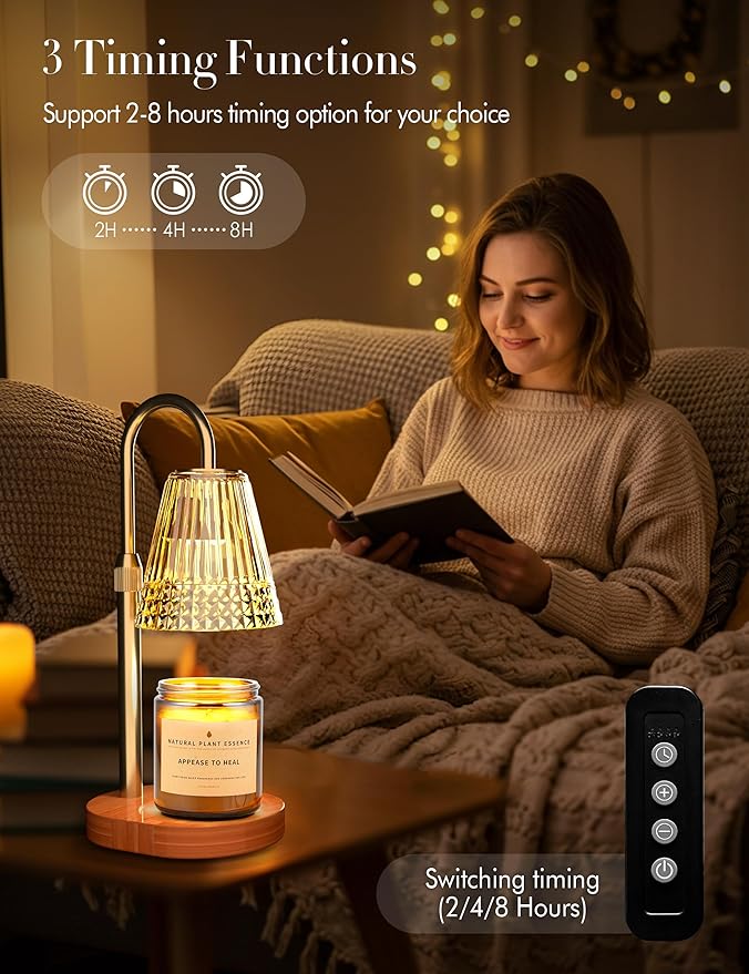 Candle Warmer Lamp with Timer Dimmer: Height Adjustable Wax Melt Warmer for Scented Jar Candles with 2 Bulbs, Valentine's Day Gifts for Women Mom, Birthday House Warming Gifts New Home Room Decor