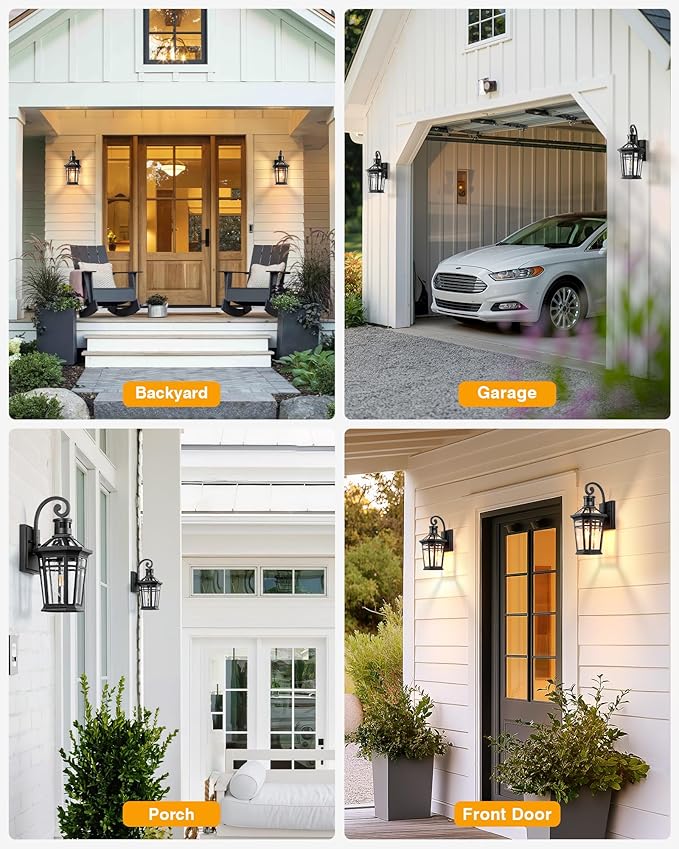 Motion Sensor Outdoor Wall Lights, Black Dusk to Dawn Porch Light Wall Mount, Exterior Lighting Fixtures, Outdoor Wall Sconce Lantern with Adjustable Sensor Range, Coach Lights for Garage Patio