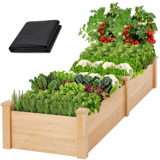 ZSYWODFO 8x2ft Outdoor Wooden Raised Garden Bed, Elevated Planter Box for Vegetables/Garden/Lawn/Patio, Natural Wood, 96 x 24 x 9in