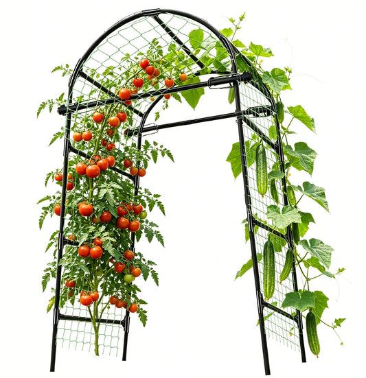 Garden Arch Trellis for Climbing Plants Outdoor - (Black, 81x36x32in) Cucumber Trellis for Raised Bed with Net, Garden Trellis for Climbing Plants, Cucumber, Vegetable, Tomato, Flowers 20mm Thick
