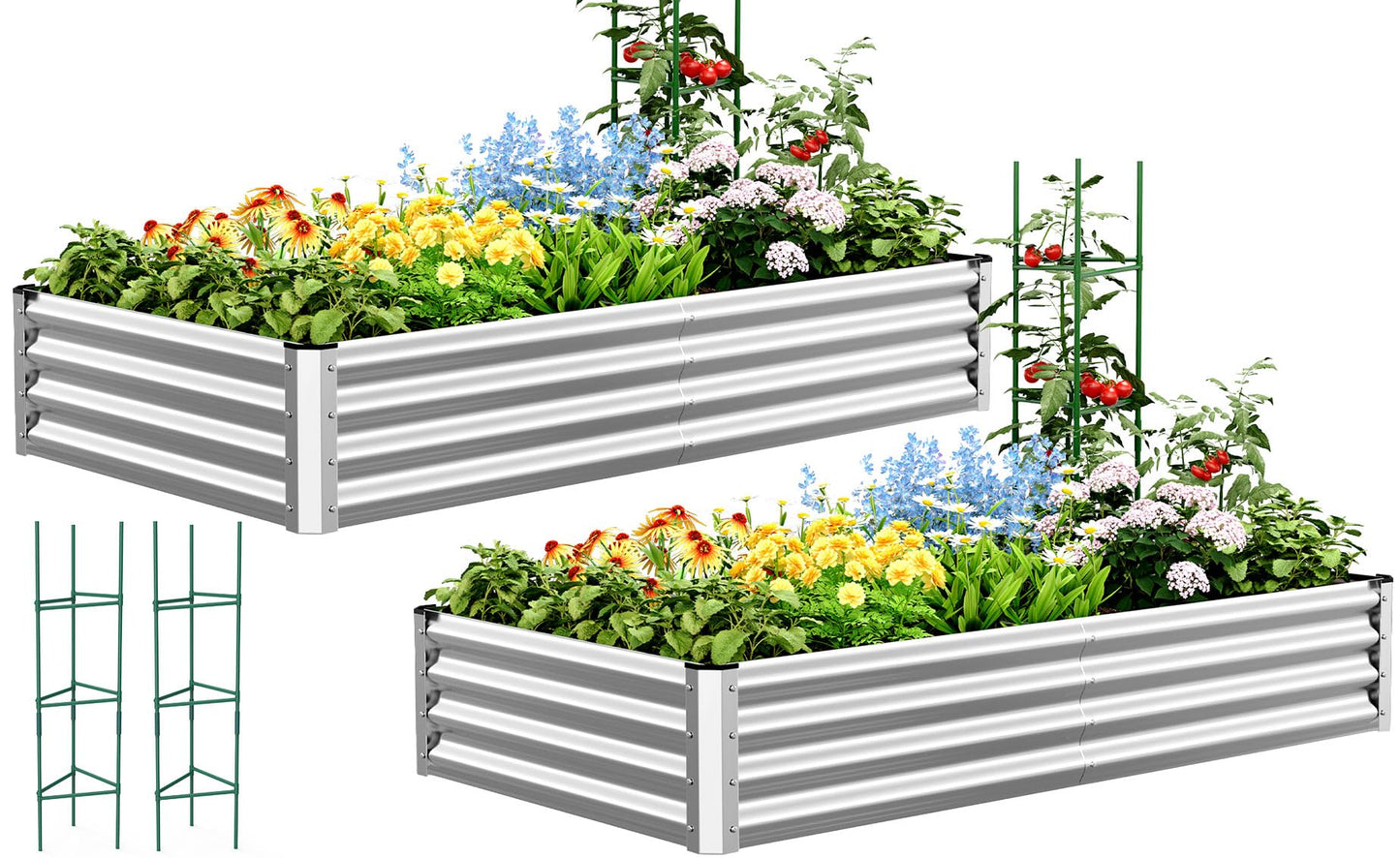 Quictent Galvanized Raised Garden Bed Metal Planter Box Bottomless for Backyard Outdoor, 4x3x1 Ft 2PCS, Silver