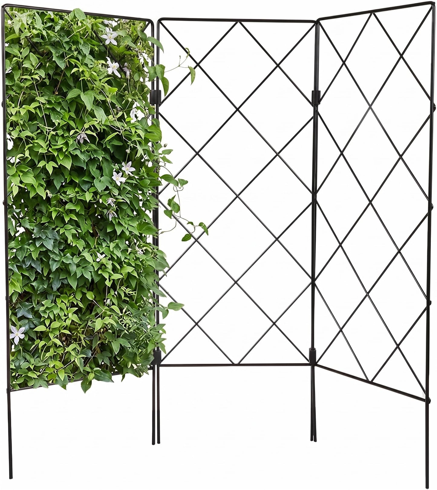 DOITOOL Metal Garden Trellis for Climbing Plants Outdoor, 3 Panel Black Wrought Iron Lattice Folding Trellis, Freestanding Plant Support for Vines Rose Clematis Vegetables, 23.6 X 20.8 Inch