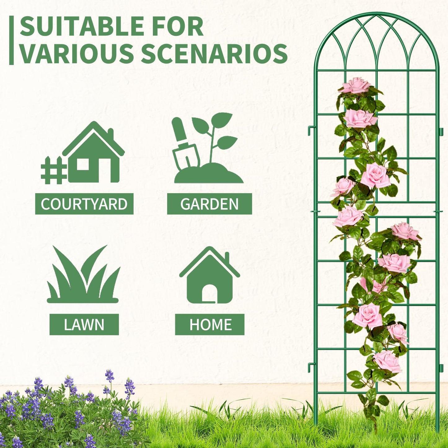 SUNYRISY 4Pack Metal Garden Trellis for Climbing Plants Outdoor, 59x16in Metal Plant Support for Flowers Tomato Cucumber Rose Vegetable Garden Courtyards Lawns Decoration, Green