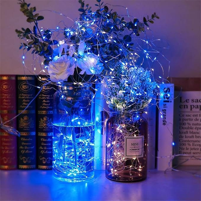LAMPHOME 20 Pack Fairy Lights Battery Operated - 7ft 20 LED Lights Copper Wire Mini String Light Firefly Light for Mason Jars DIY Crafts Christmas Wedding Party Centerpiece Table Decor,Blue