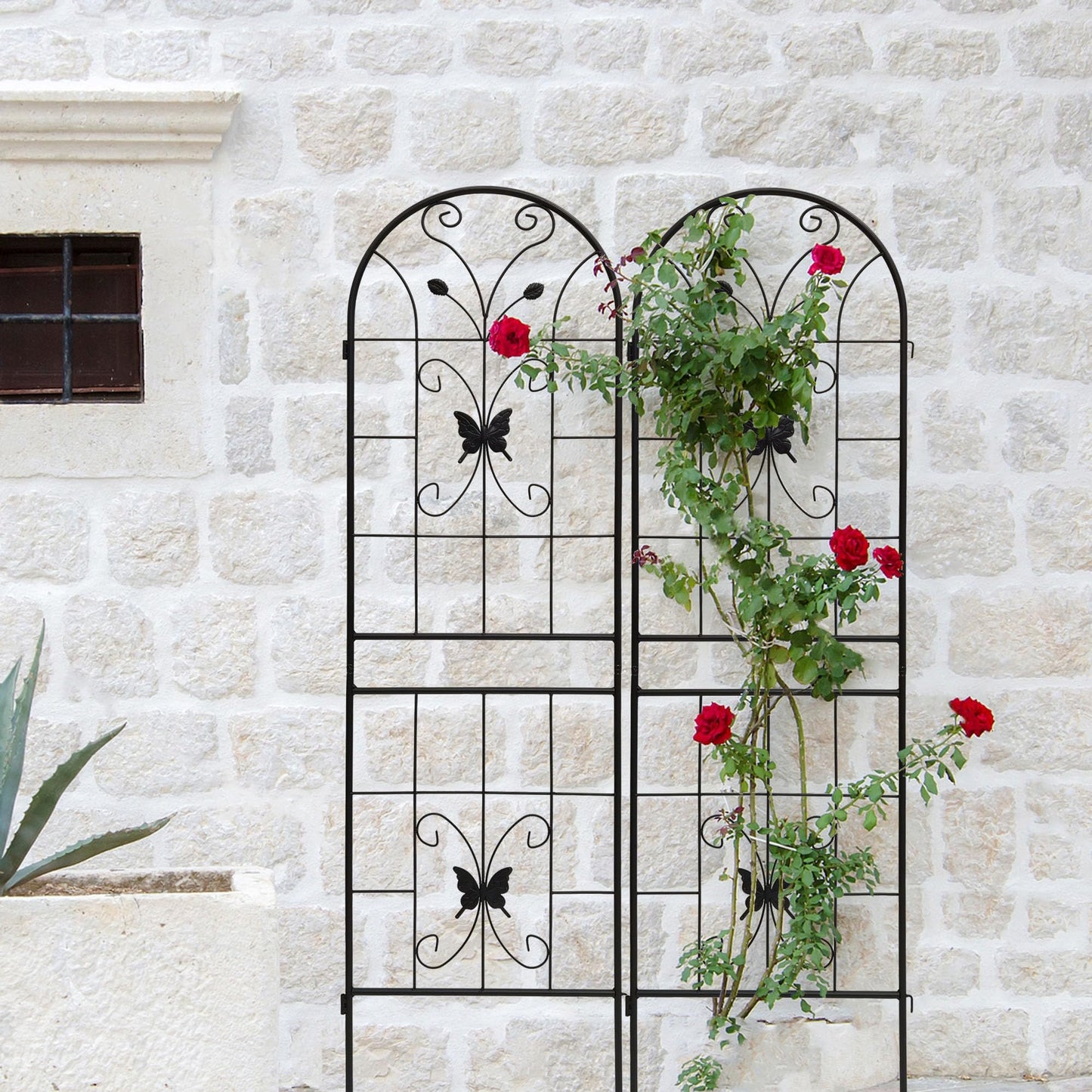 2 Pack Large Garden Trellis Heavy Duty Rustproof Iron Plant Trellis for Potted Plant Support Metal Climbing Rose Trellis Vine Vegetable Cucumber,Black-71 H x 19.7" W