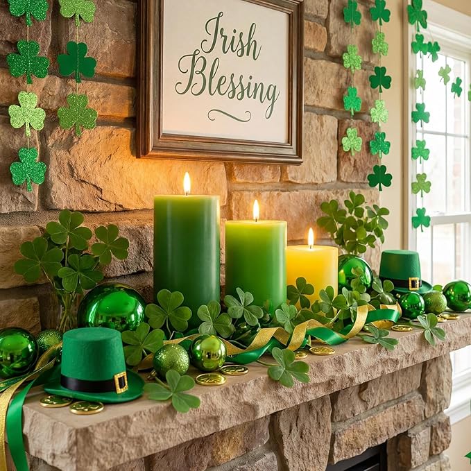 3 Pcs St Patrick s Day Flameless Candles Battery Operated Wax LED Flickering Flameless Pillar Candles with Remote for Home Table Wedding Holiday Party Decor