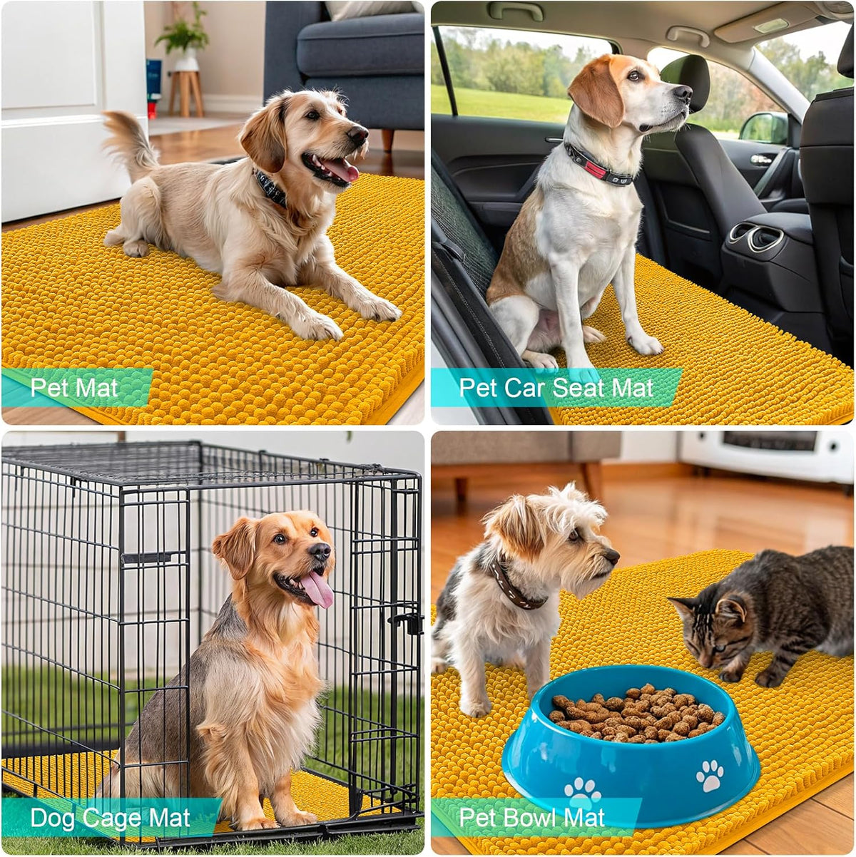OLANLY Dog Door Mat - Absorbent Non-Slip Washable Doormat for Muddy Paws | 30x17 Inches, Golden Yellow