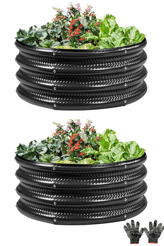 Gartist 2 Pcs 2x2X1 FT Round Galvanized Raised Garden Bed Kit, Black Outdoor Planter Garden Bed, Metal Raised Box for Vegetables, Fruits, Flowers & Herbs