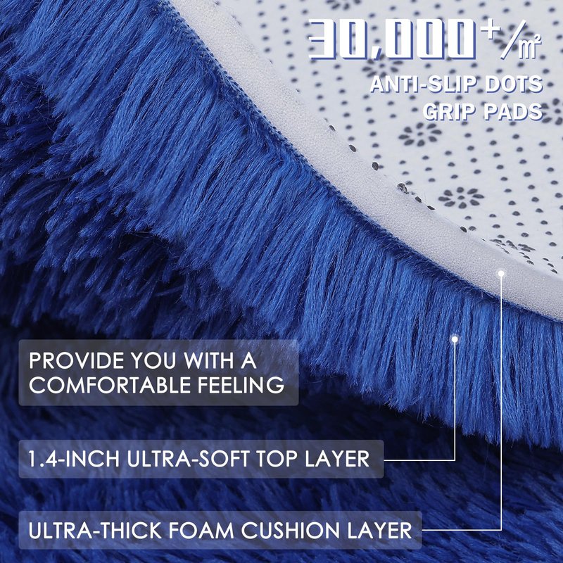 OLANLY 4x5 Machine Washable Accent Rug, Soft Fluffy Shaggy Area Rug for Bedroom, Living Room, Indoor Floor Carpet for Kids, Nursery, Home Decor, Navy Blue