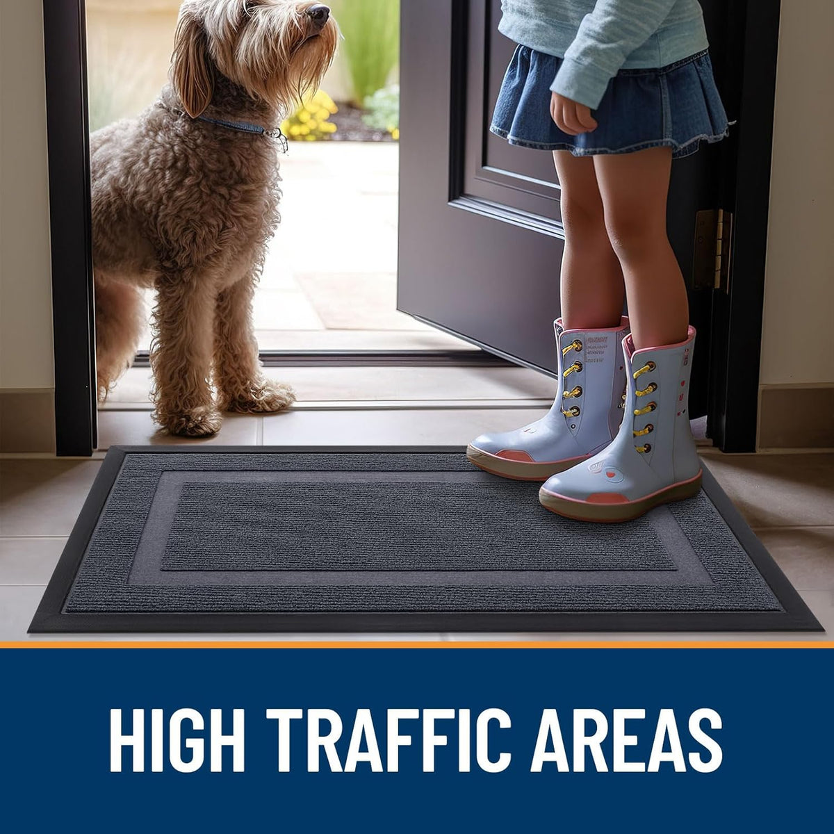 OLANLY Waterproof Front Door Mat - All-Season, Sturdy Natural Rubber, Easy Clean | 71x23, Light Grey
