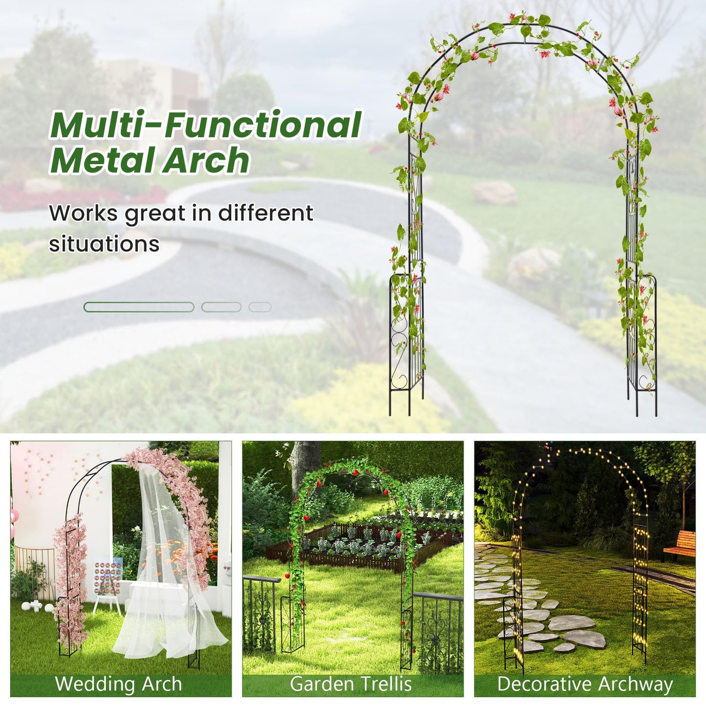 Giantex Garden Arch Trellis - 7.9 ft Metal Arbor Pergola for Climbing Plants Rose Clematis Vines, Wedding Archway Arbour for Party Ceremony Backdrop Stand Outdoor Garden Yard Lawn Decoration