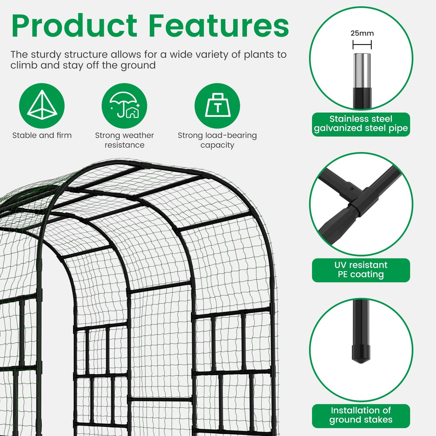SUNYRISY Outdoor Garden Arch Trellis, 118" x 79" x 87" Extra Large Garden Trellis for Climbing Plants Outdoor, Plant Support for Cucumber Grape Vine Vegetable Fruit and Garden Gazebo
