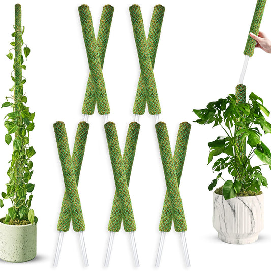 DUSPRO Bulk Pack 10Pcs 22'' Green Stackable Mesh Moss Pole for Plants, Extendable Plant Pole, Natural Forest Moss Pole Monstera Plant Support, Moss Stick for Climbing Plants, Indoor Plant Stakes