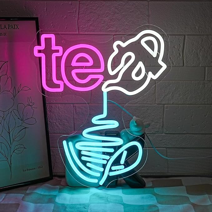Tea Neon Sign Blue Teapot Neon Light Dimmable Tea Pouring Neon Signs Tea Bar Neon Light Signs for Kitchen Coffee Shop Teahouse Lounge Restaurants Living Room Decoration