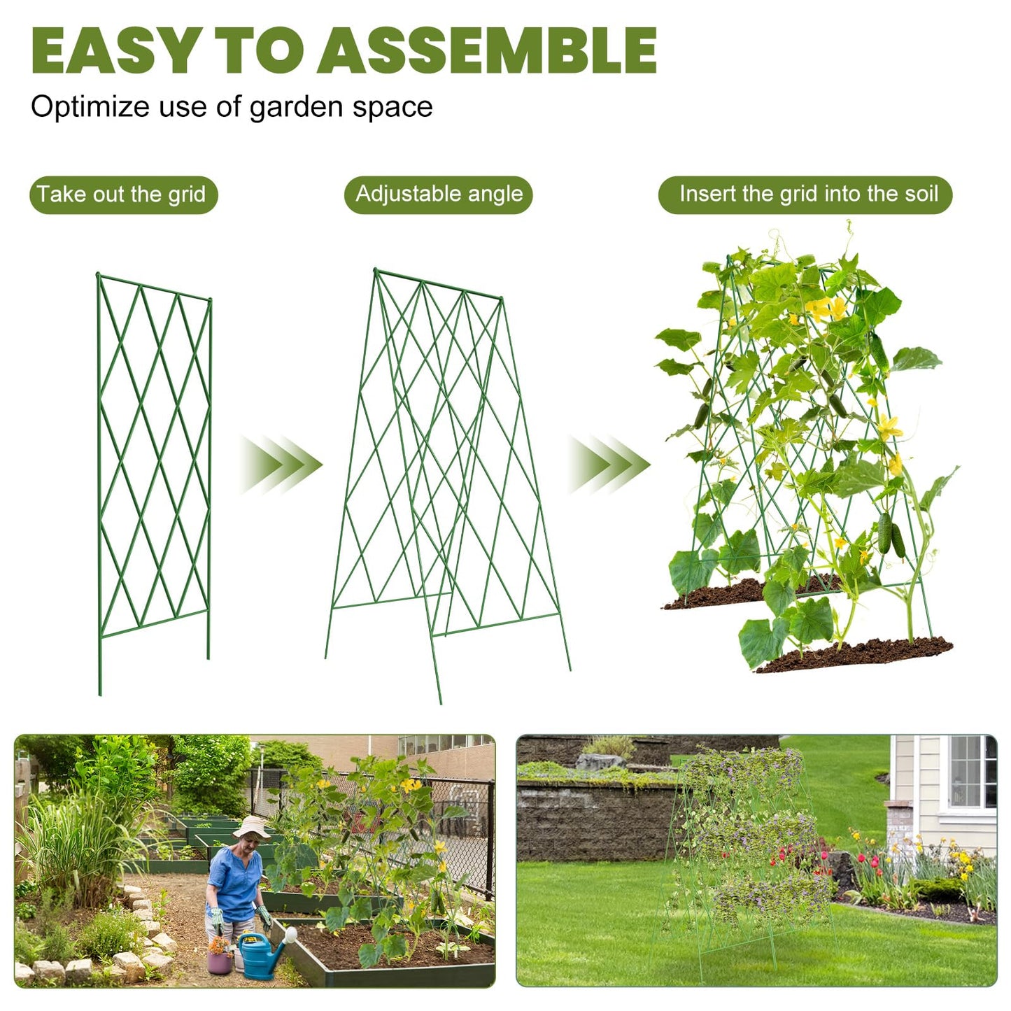 UrGROWA Cucumber Trellis 2 Pack, Foldable A-Frame Garden Trellis for Raised Bed Garden Grow Support with Plant Support Clips, Twist Ties, Plastic Ties, for Cucumber,Tomato, Climbing Plants and Flowers