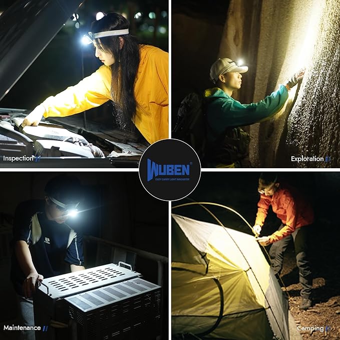 WUBEN H4 LED Headlamp Rechargeable, 800 Lumens Super Bright Head lamp, IP68 Waterproof headlamp with Motion Sensor, Headlight Flashlight 10 Modes with Red Light, for Camping Fishing& Hiking Gear