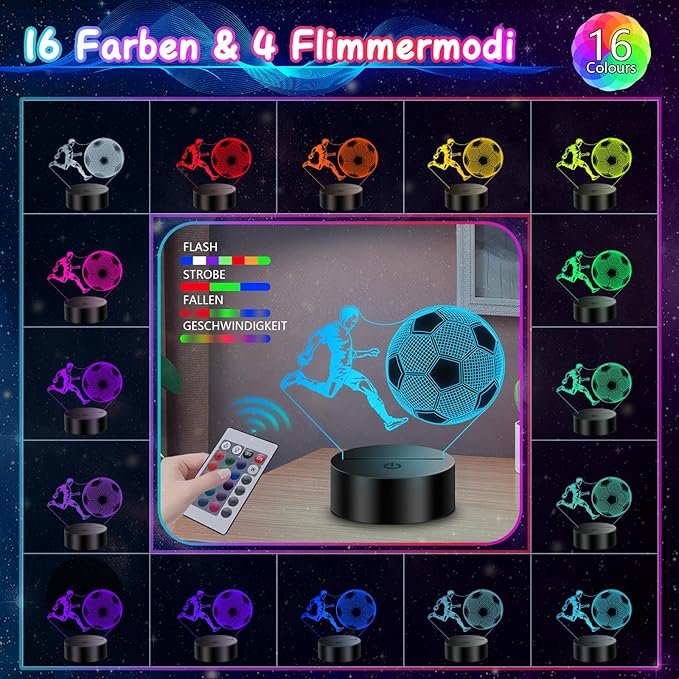 Soccer Gifts for Boys 8-15【Upgraded Athlete icon Version】, 3D Illusion Soccer Lamp Easter Gifts for Kids Teens Boys Girls, 10 Year Old Boy Birthday Gifts for Kids, Boys Room Decor