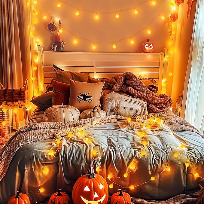 JMEXSUSS Orange String Lights Indoor, Connectable 100 LED Globe String Lights Plug in with Remote, 33ft 8 Modes Orange Christmas Lights Outdoor for Bedroom Thanksgiving Party Fall Holiday Decor