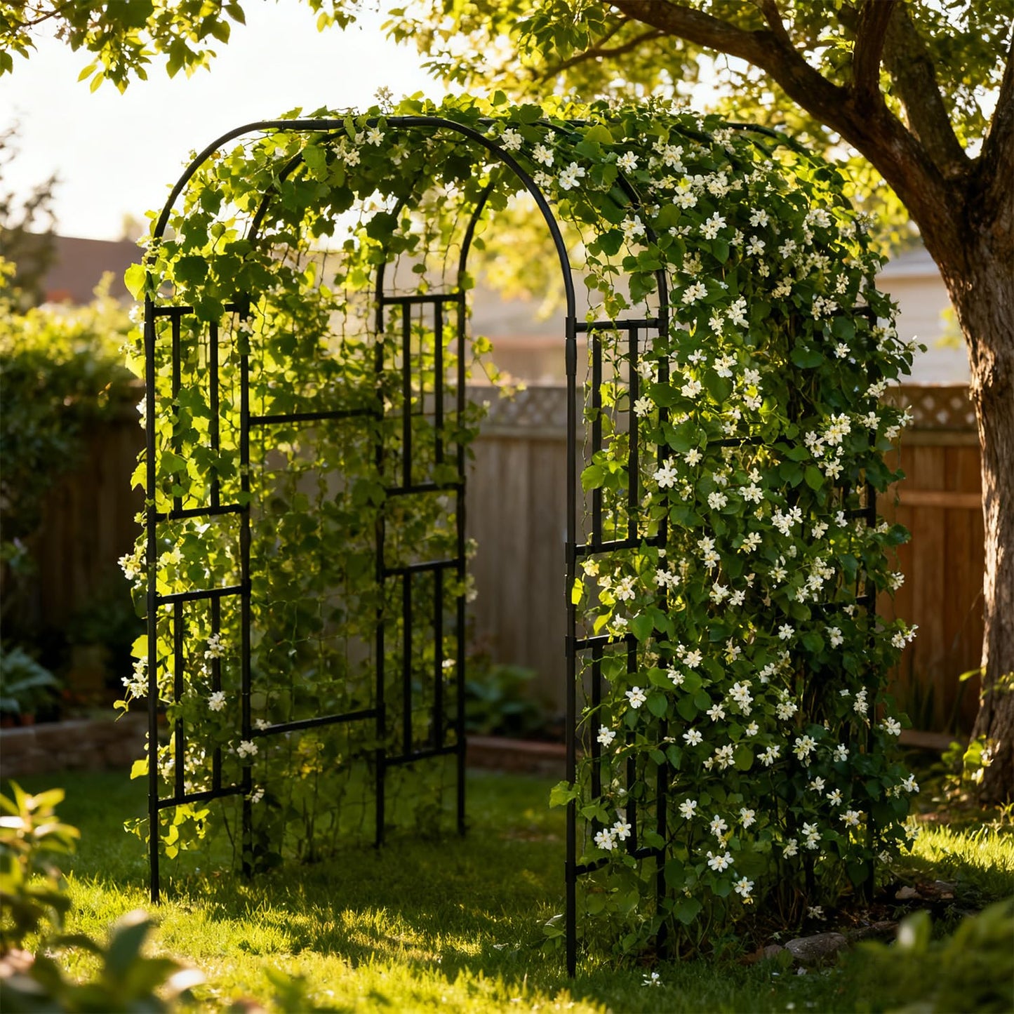 SUNYRISY Garden Arch Trellis for Climbing Plants Outdoor, 47.2" x 59" x 87" Metal Core Tall Archway Tunnel Plant Support for Cucumber Tomato Flowers Vegetables and Gardening