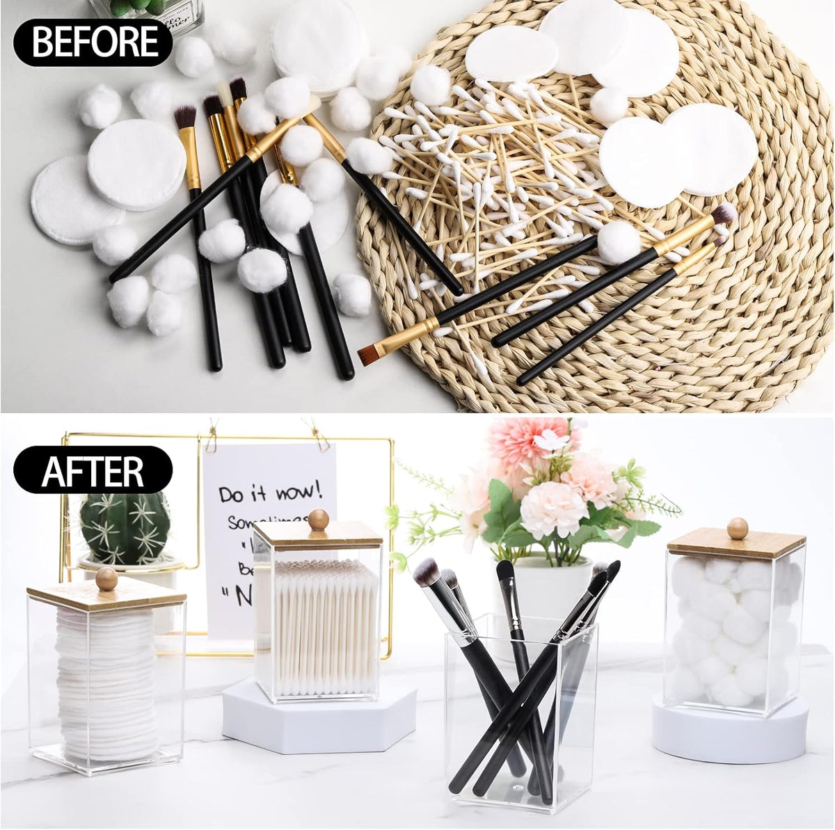 Tbestmax Cotton Swab Holder - Clear Apothecary Jar with Wood Lids | 12 OZ Bathroom Storage (4 Pack)