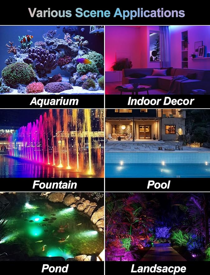 RGB Underwater Pond Lights, Super Bright LED Submersible Fountain Light Colored Landscape Spotlights, Bluetooth APP Control IP68 Waterproof for Fish Aquarium Tank Garden Yard Pool (Set of 12)