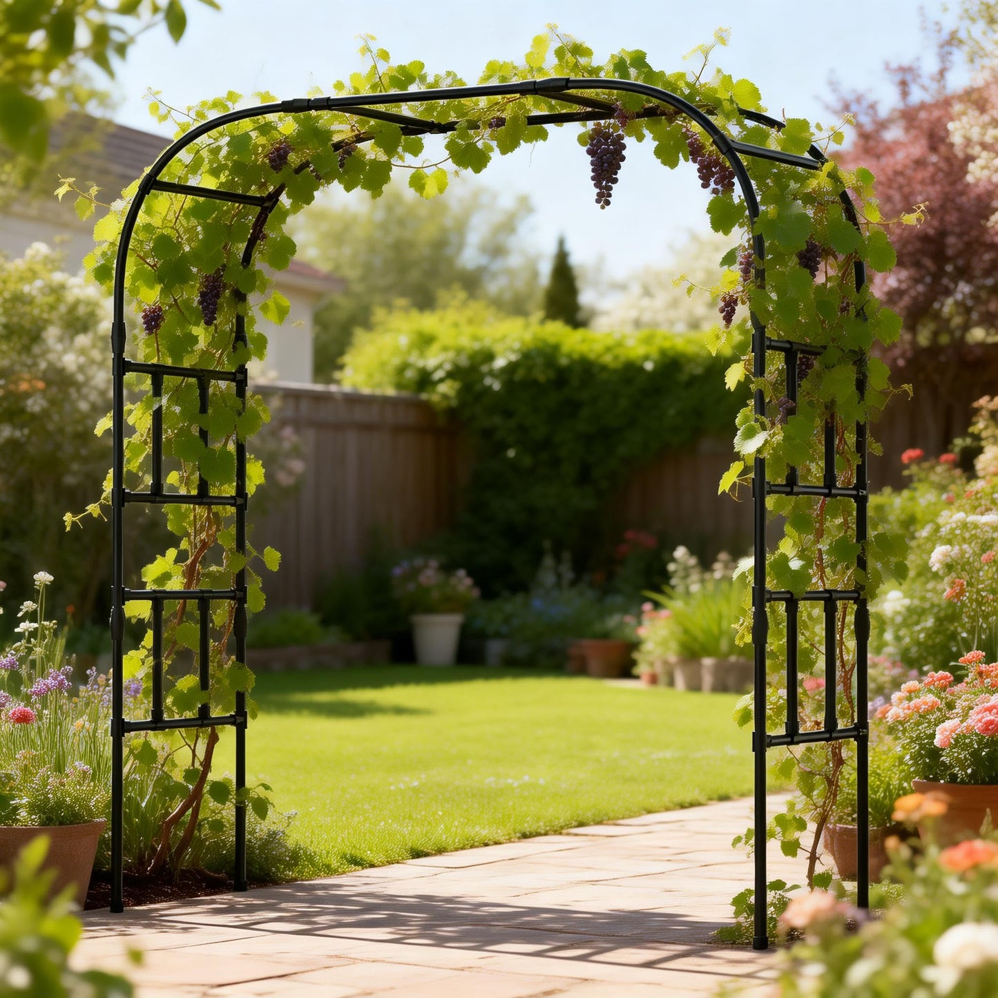 Garden Arch Trellis, 87in H x 16in L Large Garden Arch Arbor Trellis for Climbing Plants Outdoor Plant Support for Cucumber Grape Vine,Tall Metal Gardens Archway for Lawn Party Ceremony