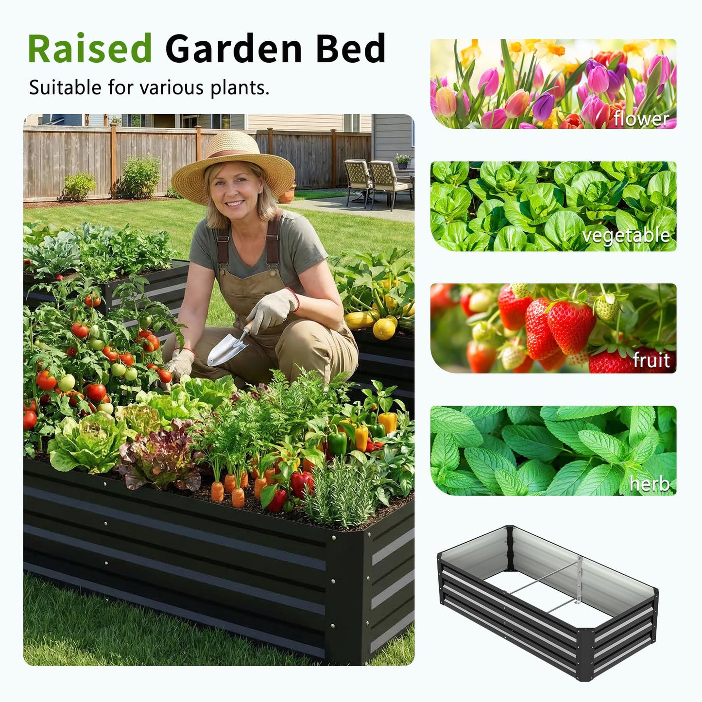 DoCred 3 in 1 Raised Garden Bed with 87in Tall Arch Trellis for Climbing Plants, Galvanized Planter Garden Box Outdoor for Gardening, Climbing Vegetables, Flower, Black
