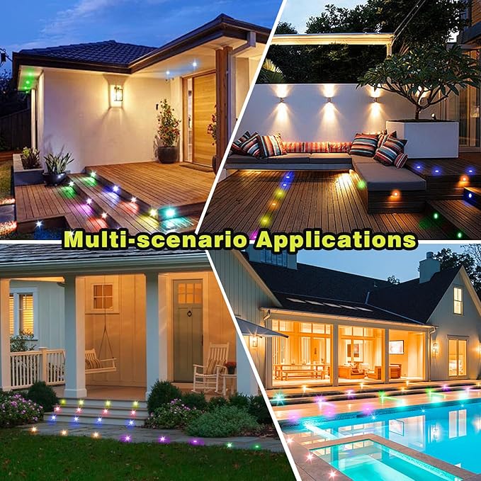 FVTLED LED Deck Lights Kit, Φ1.22 Low Voltage WiFi Pixel RGBW+IC Multi-Color Dynamic Deck Lighting with Remote Control, IP67 Waterproof Outdoor Step Lights DC12V for Garden,Steps,Stair(20 Pack, Black)