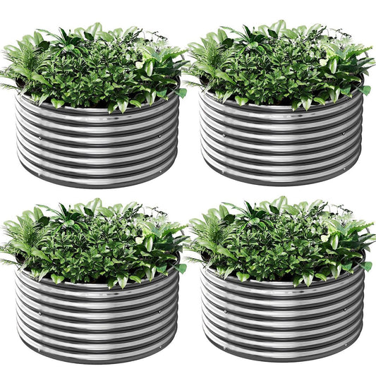 Mostmahes 4 Pack 3x3ft Round Galvanized Raised Garden Bed Outdoor, Metal Garden Bed for Vegetables, Above Ground Garden Box for Flower, Steel Raised Beds for Gardening - 3ftx3ftx10inch