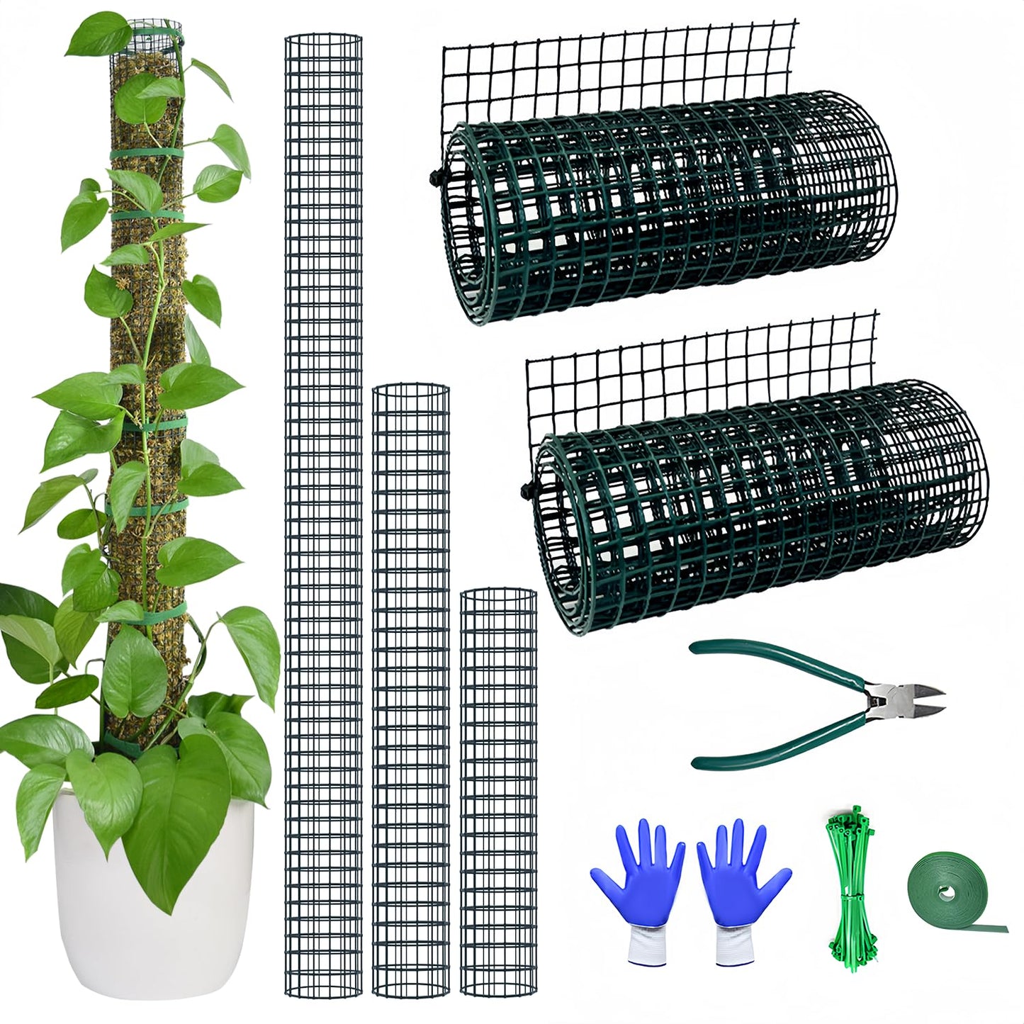 Moss Pole DIY Kit, 6.6/13.2/26.4ft Metal Moss Pole for Plants Monstera, 2Pcs 8.3in×3.3ft Steel Mesh with Plier, Cable Zip Ties, Sphagnum Moss Pole (6.6ft Wire Mesh with Plier)