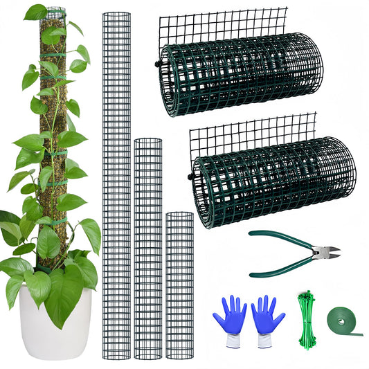 Moss Pole DIY Kit, 6.6/13.2/26.4ft Metal Moss Pole for Plants Monstera, 2Pcs 8.3in×3.3ft Steel Mesh with Plier, Cable Zip Ties, Sphagnum Moss Pole (6.6ft Wire Mesh with Plier)