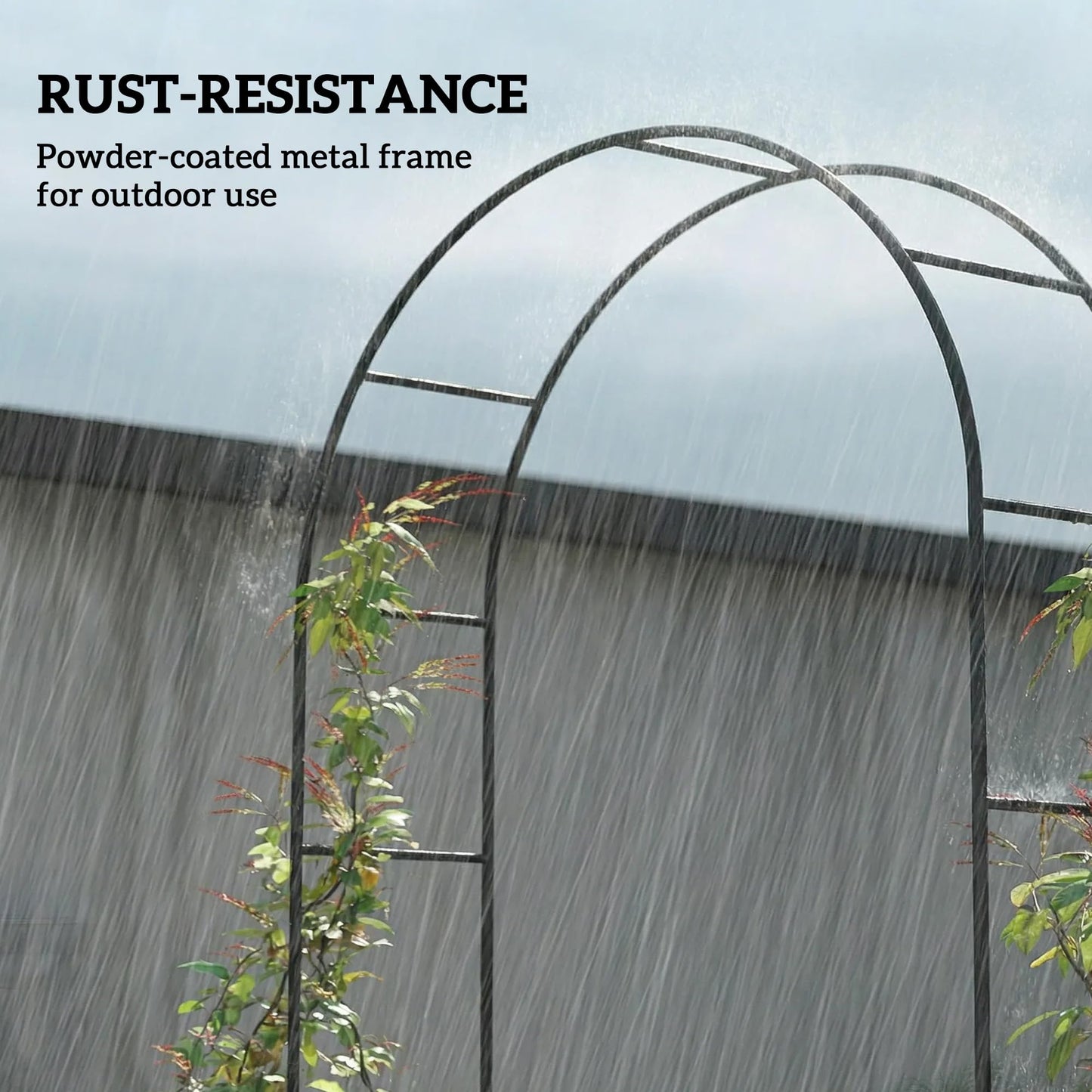 Outsunny 8 ft Steel Garden Arch, Garden Arbor Trellis with Large Base for Climbing Plants, Roses, Vines, Wedding Arch Stand for Outdoor, Lawn, Backyard, Black