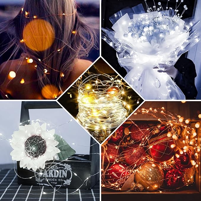 24 Pack Fairy Lights 7Ft 20 LED Twinkle String Lights 3 Modes Battery Operated Waterproof Firefly Starry for Mason Jar Party Wedding Christmas Valentines Day Table Centerpieces,Warm White + White