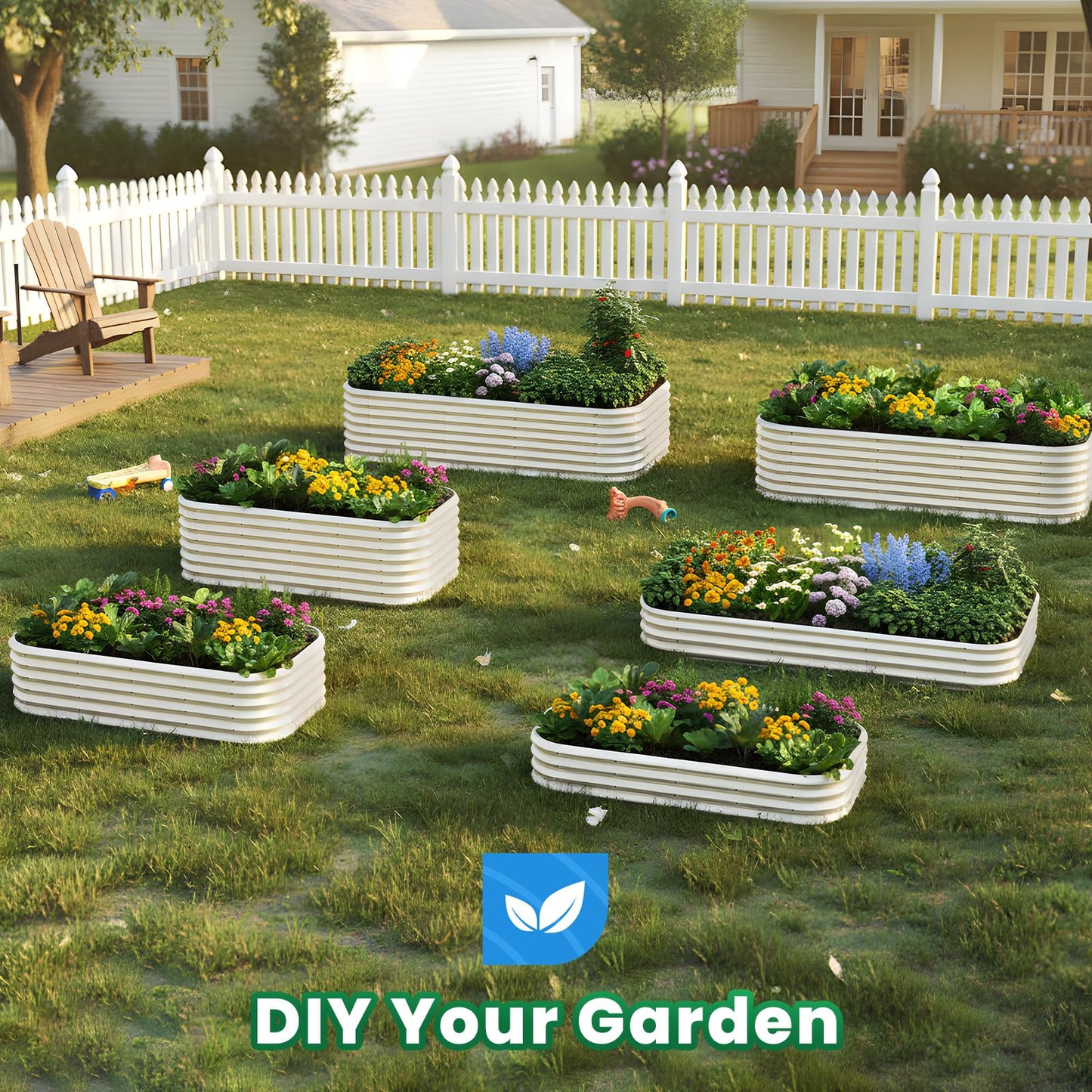 Quictent Galvanized Tall Raised Garden Bed Kit, 8x4x2 ft Oval Large Planting Box, for Vegetables Outdoor Strengthened by Crossbar (Beige)