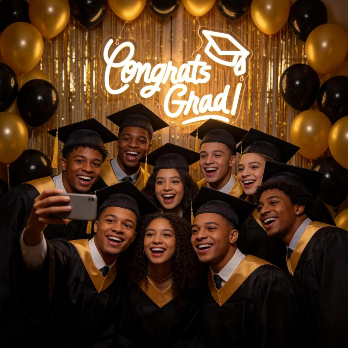 Skiennix Congrats Grad Neon Sign - Warm White LED Graduation Cap Light | 16x11 Inches for Class of 2026 Celebrations