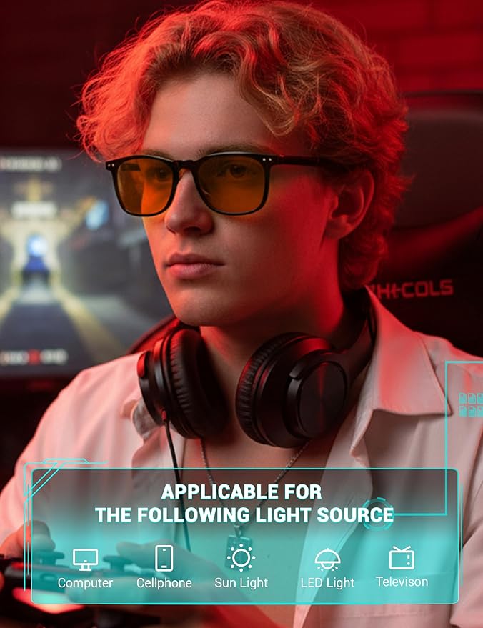 TIJN Sleep Glasses Blue Green Light Blocking Dual AR Coatings Amber Lens for Computer Gaming Screen Fatigue & UV Protection