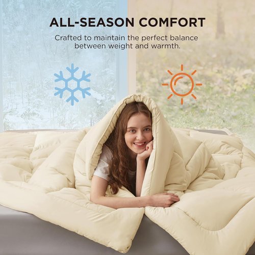 Bedsure Comforter Duvet Insert - All-Season Quilted Cal King Bedding | GentleSoft Down Alternative, Cream 102 x 96 Inches