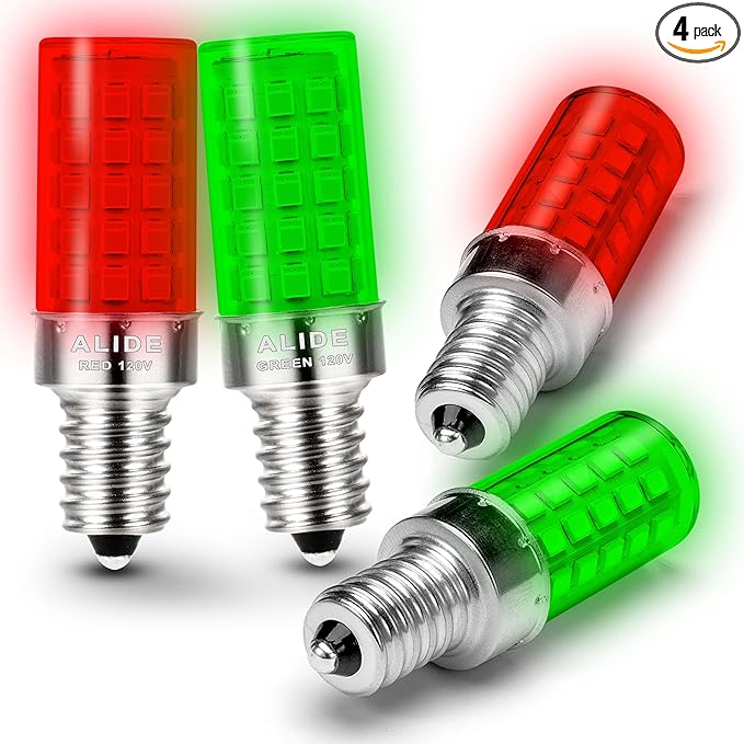ALIDE Red Green E12 LED Candle Light Bulb4W, 40Watt Equivalent, E12 Small Base C7 T6 Red Green LED Bulbs for Christmas Holiday Festival Party Decoration Chandelier Candelabra Bulbs,4Pack Mix