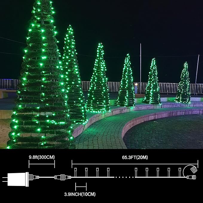 LAMPHOME 200 LED 66FT Green St Patricks Day String Lights, Christmas Fairy Lights with 16 Lighting Modes, String Mini Light Plug in for Indoor Outdoor Tree Garden Wedding Party Decoration