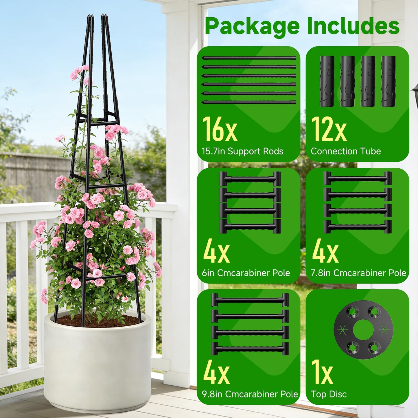 MQJIAZHI Garden Obelisk Trellis for Climbing Plants Outdoor, 63 Inch Height Adjustable Gardening Trellis, Steel Plastic Coated Plant Support for Indoor & Outdoor Multiple Climbing Plants(1PCS)