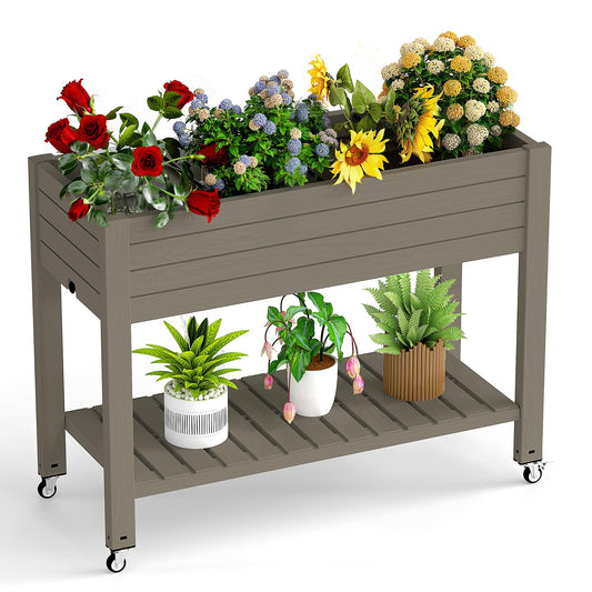 GYMHILL Elevated Raised Garden Bed with Wheels,Outdoor Large Resin Patio Planter Box Stand Divisible with Drain Plug,Water Monitor for Plants Vegetables Flowers Fruits(Grey,43.31 * 17.72 * 33.66)